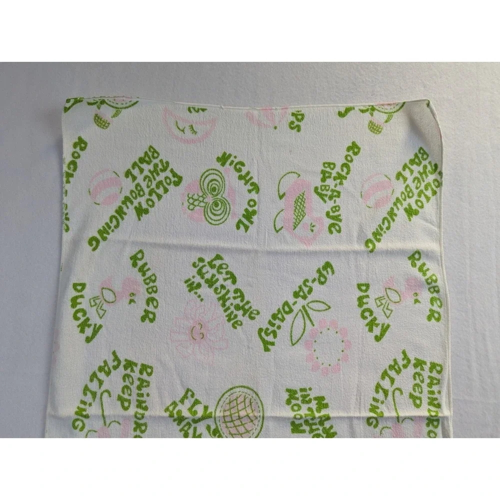 Vintage Flannel Baby Receiving Blanket Green‎ Pink